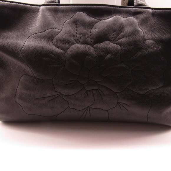 Anne Fontaine "Parisa Baby" Black Floral Leather Purse Bag-Double Handles-Medium - Picture 2 of 14